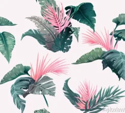 Tapeta: Jasny tropikalny wzór z roślinami dżungli. egzotyczne tło z liści