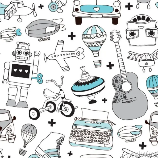 Tapeta: Jednolite rocznika wzór chłopców zabawki tła w wektorze