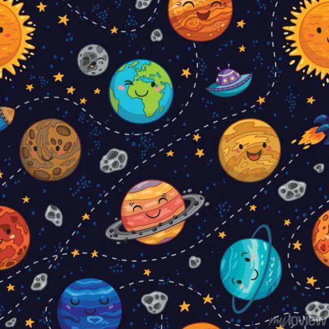Tapeta: Jednolite tło wzór z miejsca planet, gwiazd i komet.