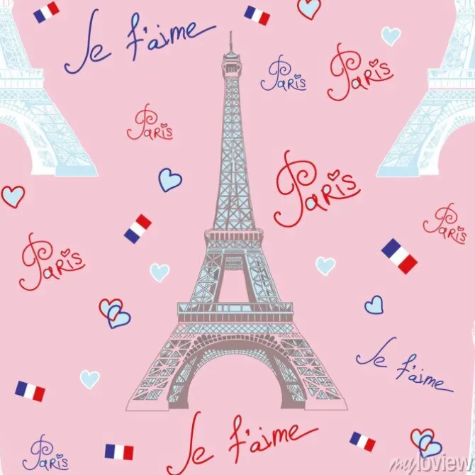 Tapeta: Jednolite wektora deseniu z wie? y eiffla na ró? owym tle