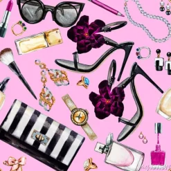 Tapeta: Jednolite wzór akwarela z różnymi akcesoriami kobiet