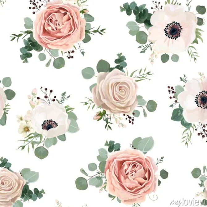 Tapeta: Jednolite wzór wektor kwiatowy wzór stylu akwarela ogród proszek