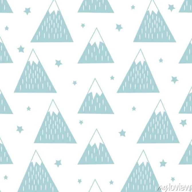Tapeta: Jednolite wzór z geometrycznych ośnieżonych gór i gwiazd. proste