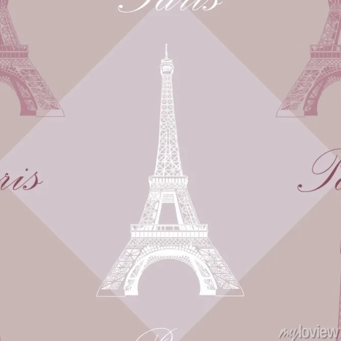 Tapeta: Jednolite wzór z wieży eiffla na szarym i fioletowym tle