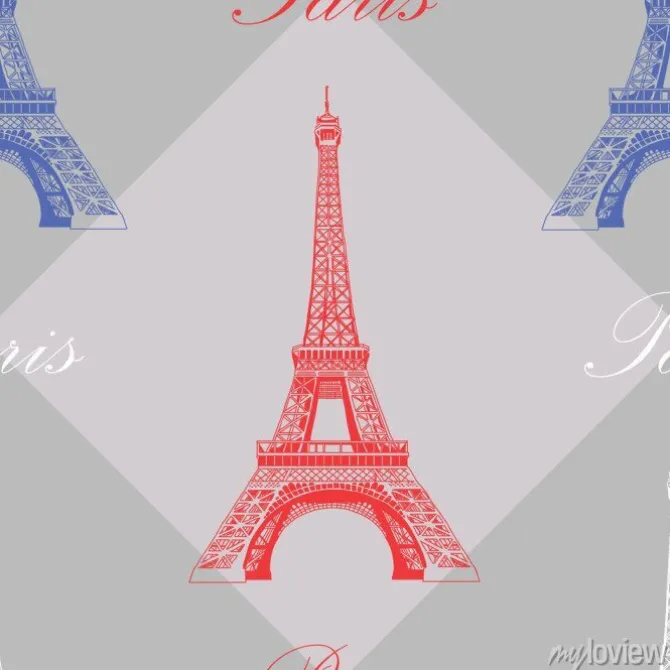 Tapeta: Jednolite wzór z wieży eiffla na szarym tle