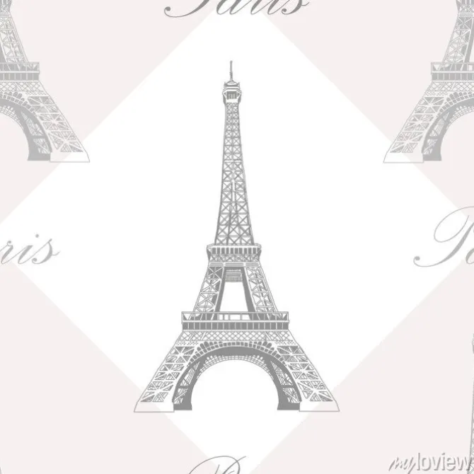 Tapeta: Jednolite wzór z wieży eiffla na szare i białe tło