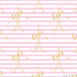 Tapeta: Jednolite wzór ze złota wieża eiffla i love słowo na różowym