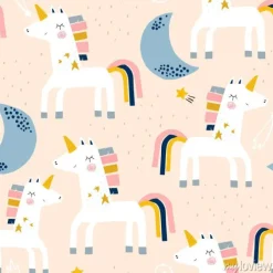 Tapeta: Jednolity wzór dziecinna z słodkie jednorożce i księżyce. kreatywna