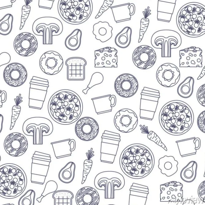 Tapeta: Jedzenie wzór w kolor niebieski sylwetka w białe tło wektor ilustracja