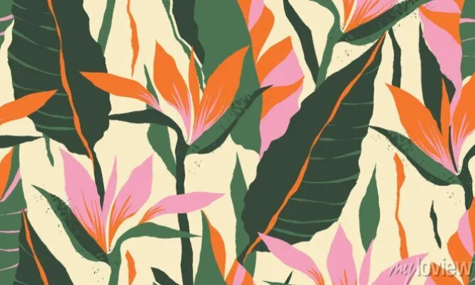 Tapeta: Jungle plants illustration pattern. creative collage contemporary
