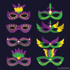 Tapeta: Karnawałowe maski mardi gras z różami styl ilustracji wektorowych