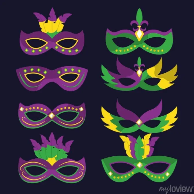 Tapeta: Karnawałowe maski mardi gras z różami styl ilustracji wektorowych