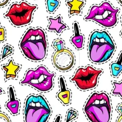 Tapeta: Kobiecie usta i lakiery do paznokci kolorowy pop art
