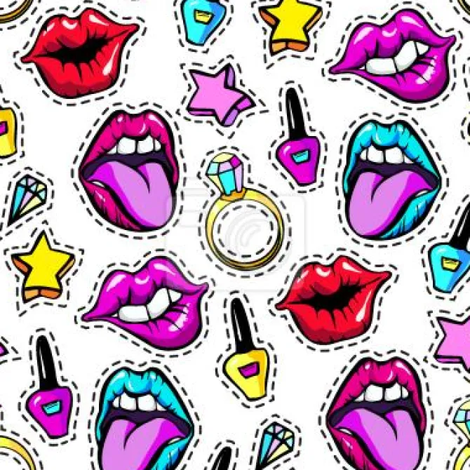 Tapeta: Kobiecie usta i lakiery do paznokci kolorowy pop art