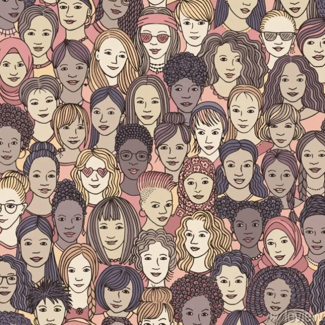 Tapeta: Kobiety - ręcznie rysowane bez szwu wzór tłumu różnych kobiet