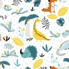 Tapeta: Kolorowe dinozaury i liście w stylu dziecięcym