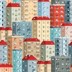 Tapeta: Kolorowe europejskie wieżowce - bez szwu wzór. zawarte w panelu