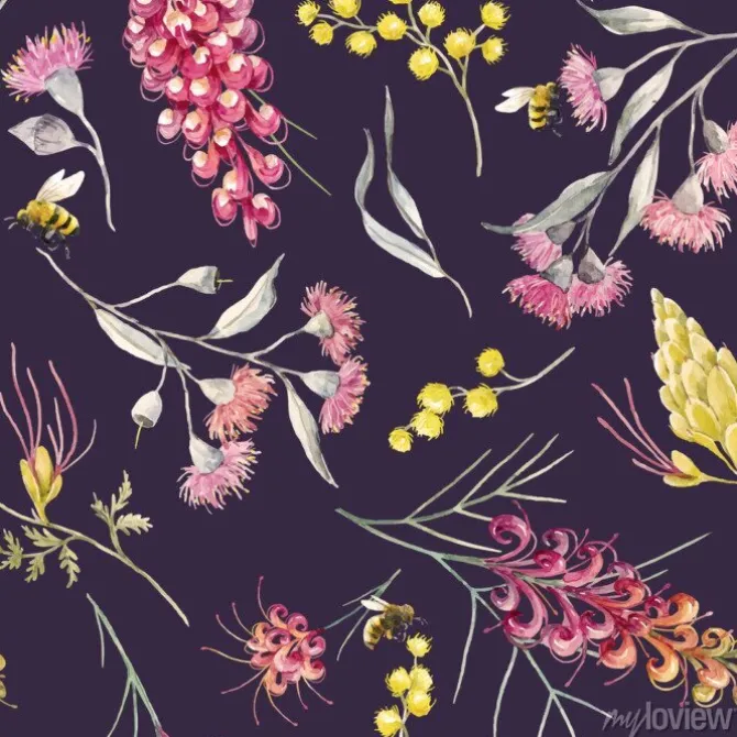 Tapeta: Kolorowe kwiaty na fioletowym tle