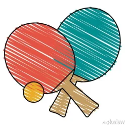 Tapeta: Kolorowy sprzęt do tenisa stołowego doodle na białym tle ilustracji
