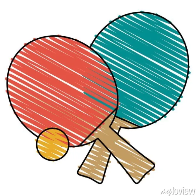 Tapeta: Kolorowy sprzęt do tenisa stołowego doodle na białym tle ilustracji