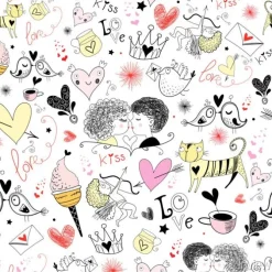 Tapeta: Kolorowy wzór z parą zakochanych i motywami miłości