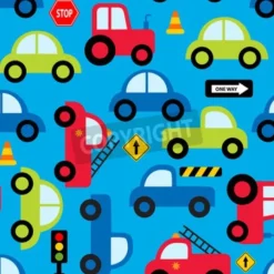 Tapeta: Kolorowych zabawkarskich pojazdów bezszwowy wzór dla tkanina