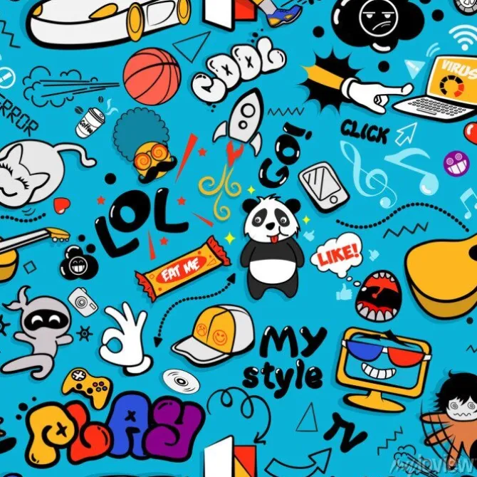 Tapeta: Komiksowe obrazki z pandami i samochodami