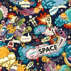 Tapeta: Kosmiczne elementy w stylu kreskówkowym