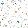 Tapeta: Kosmiczny wzór z rakietami i planetami