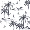 Tapeta: Krajobraz z drzew palmowych, plaży i oceanu wektor ręcznie rysowane