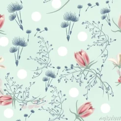 Tapeta: Kwiatowy bezszwowe wektor wzór z mniszek lekarski i różowe kwiaty