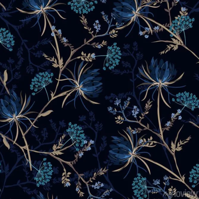 Tapeta: Kwiaty niebieskie na ciemnym tle