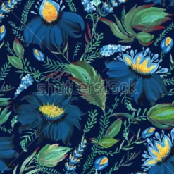 Tapeta: Kwiaty w odcieniach niebieskiego w stylu ukraińskim