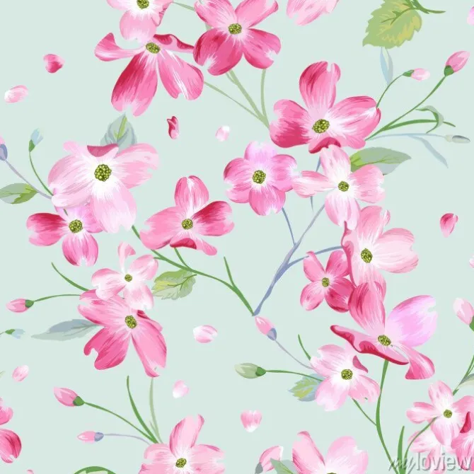 Tapeta: Kwitnące kwiaty wiosny wzór tła. moda bez szwu wydruku w wektorze