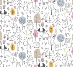 Tapeta: Las i leśne zwierzątka w stylu skandynawskim dla dzieci
