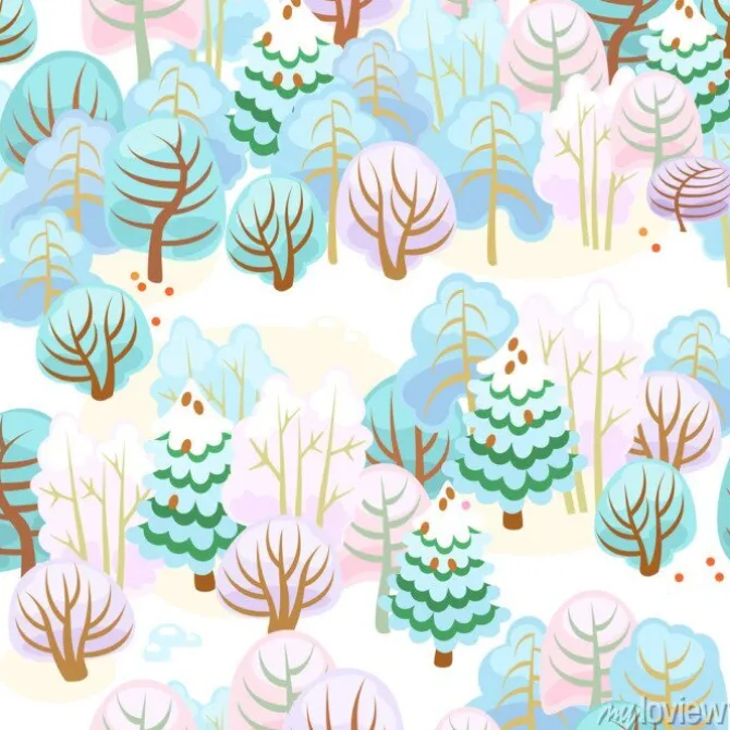 Tapeta: Las zim? ze? niegiem / bezproblemowa wzór bajki las ze? niegiem