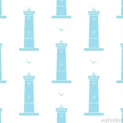 Tapeta: Latarnia morska i seagulls bez szwu wektora wzór w stylu morskim