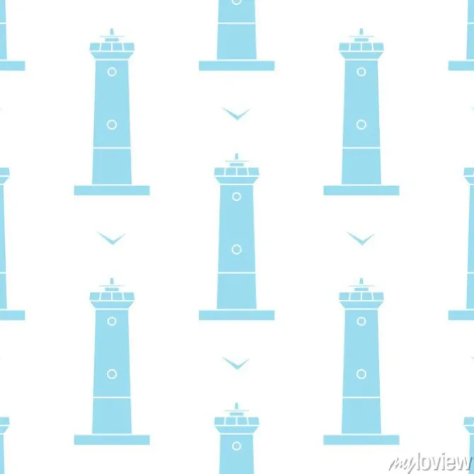 Tapeta: Latarnia morska i seagulls bez szwu wektora wzór w stylu morskim
