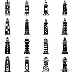 Tapeta: Latarnia morska zestaw ikon, prosty styl