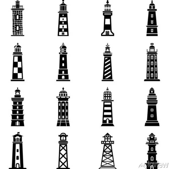 Tapeta: Latarnia morska zestaw ikon, prosty styl