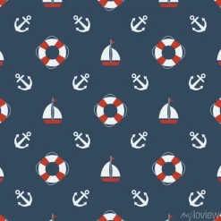 Tapeta: Lato bez szwu z koå,ami ratunkowymi. nautyczny wzór bez szwu