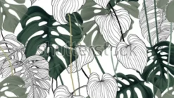 Tapeta: Liście tropikalnych kwiatów na białym tle