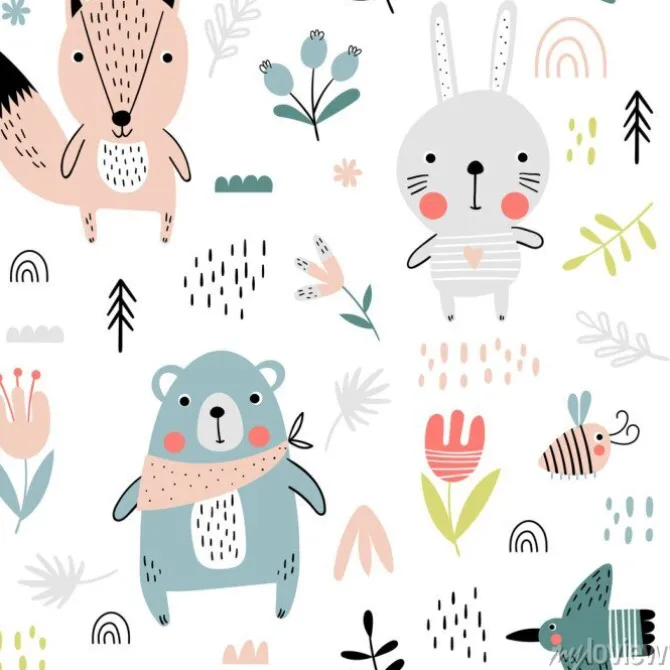 Tapeta: Śliczne zwierzęta leśne wzór