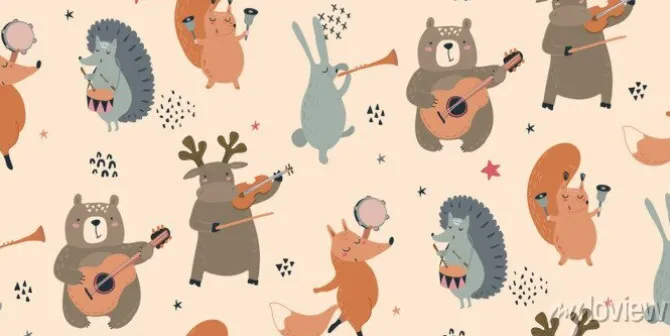 Tapeta: Śliczne zwierzątka grające na instrumentach muzycznych