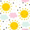 Tapeta: Śliczny bezszwowy wzór z słońcem i chmurami. grafika dla dzieci.