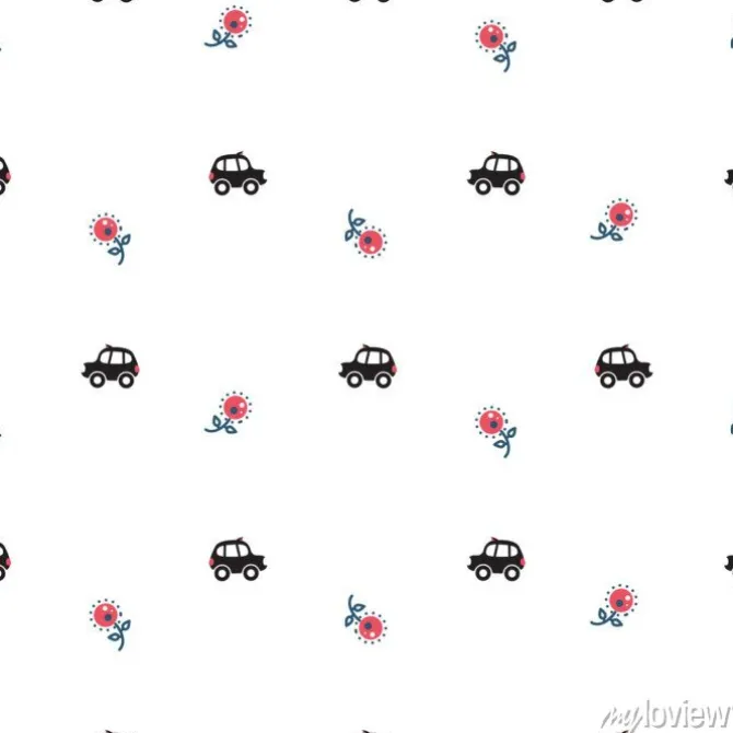 Tapeta: London kabaretu samochody cab i kwiaty bez szwu wektora deseniu.