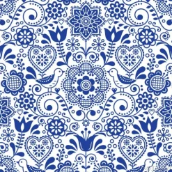 Tapeta: Ludowy ornament w kolorze niebieskim