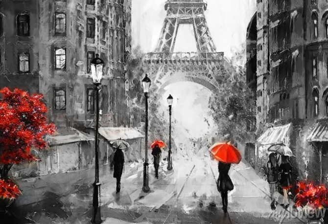 Tapeta: Ludzie z parasolami w paryżu