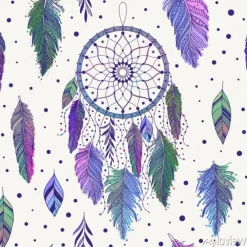 Tapeta: Mandala z piórami w odcieniach fioletu