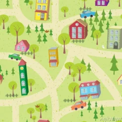 Tapeta: Map cartoon bez szwu wzór z domów i dróg